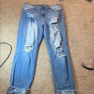 Blue Boyfriend Jeans with Distressed Details